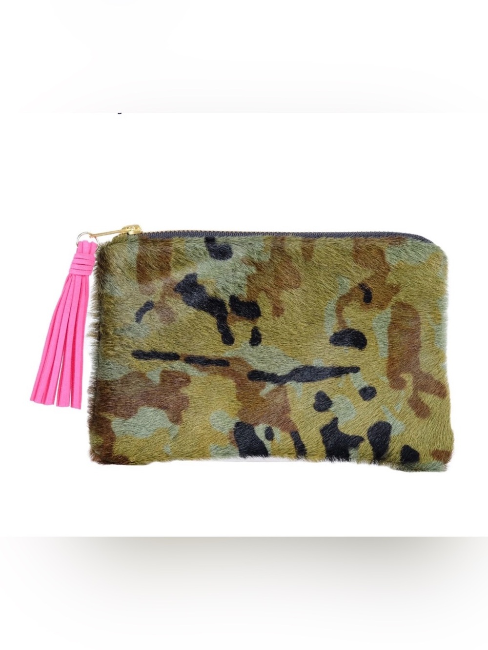 Parker & Hyde Mini Clutch Camo green cowhide w Pink Tassel